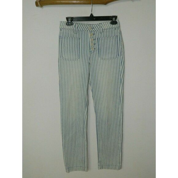 Anthropologie Pilcro Jeans Size 26 High Rise Railroad-Striped Button Fro… - Picture 7 of 12